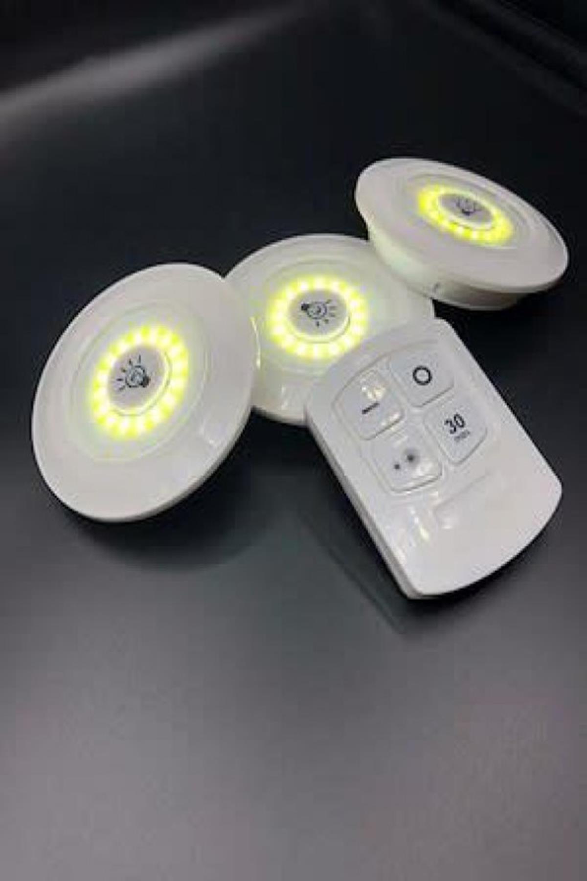 3lü Uzaktan Kumandalı Yapışkanlı Kablosuz Led Spot Lambalar (4812) 3lü Uzaktan Kumandalı Yapışkanlı Kablosuz Led Spot Lambalar (4812)