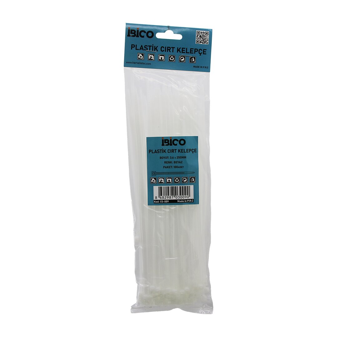 100PCS BEYAZ   3.6X250MM  PLASTİK CIRT KELEPÇE (4812)