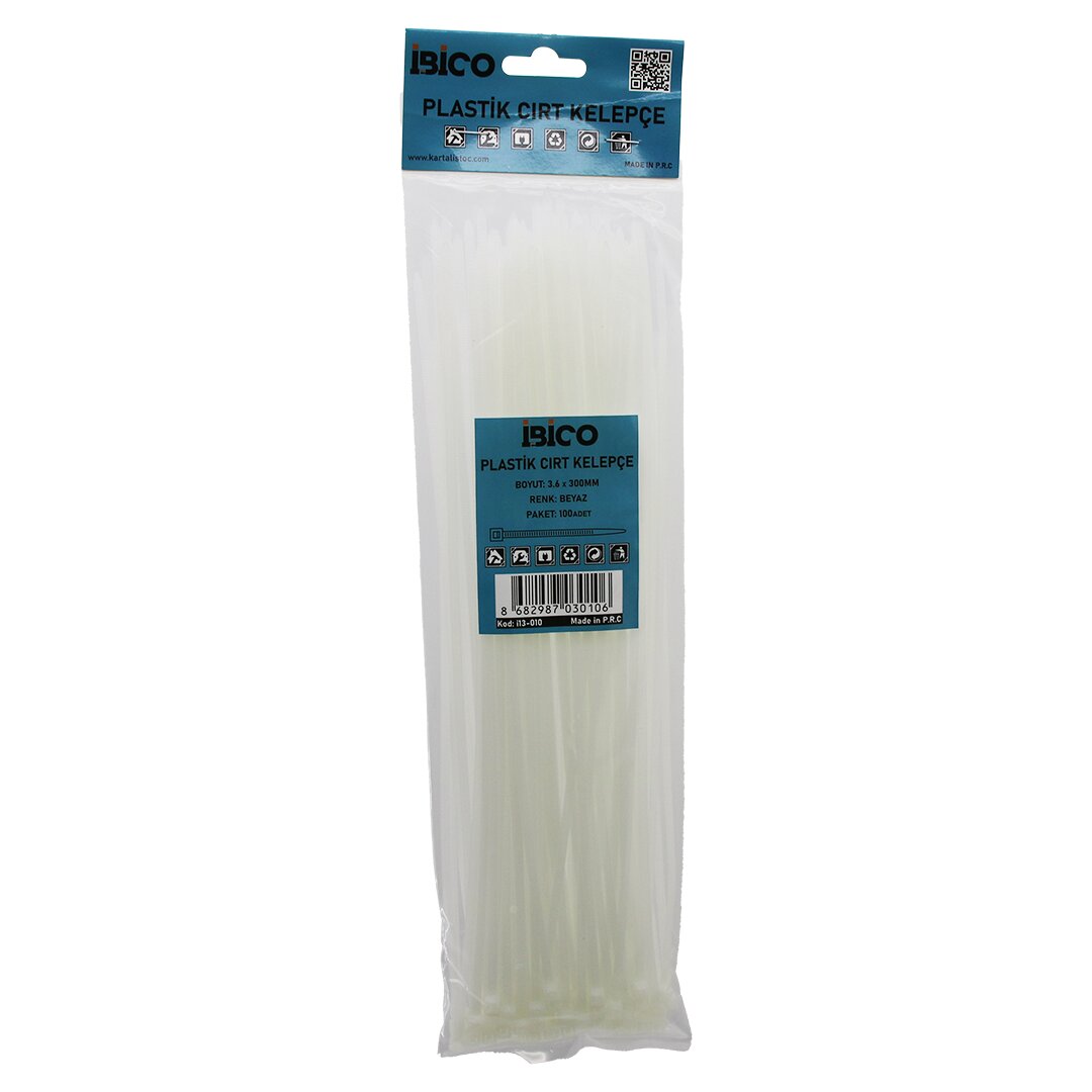 100PCS BEYAZ   3.6X300MM  PLASTİK CIRT KELEPÇE (4812)