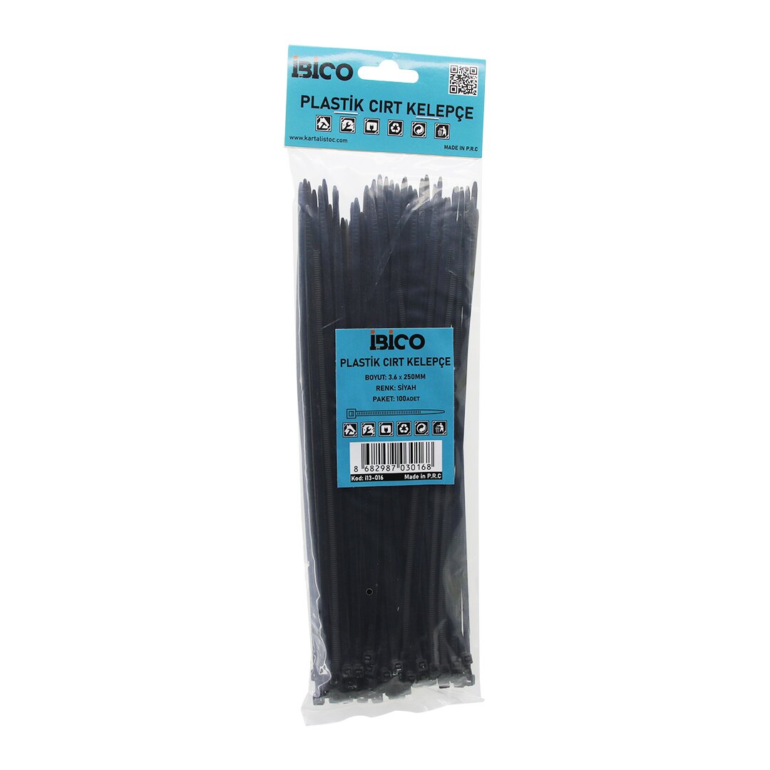 100PCS SİYAH   3.6X250MM  PLASTİK CIRT KELEPÇE (4812)