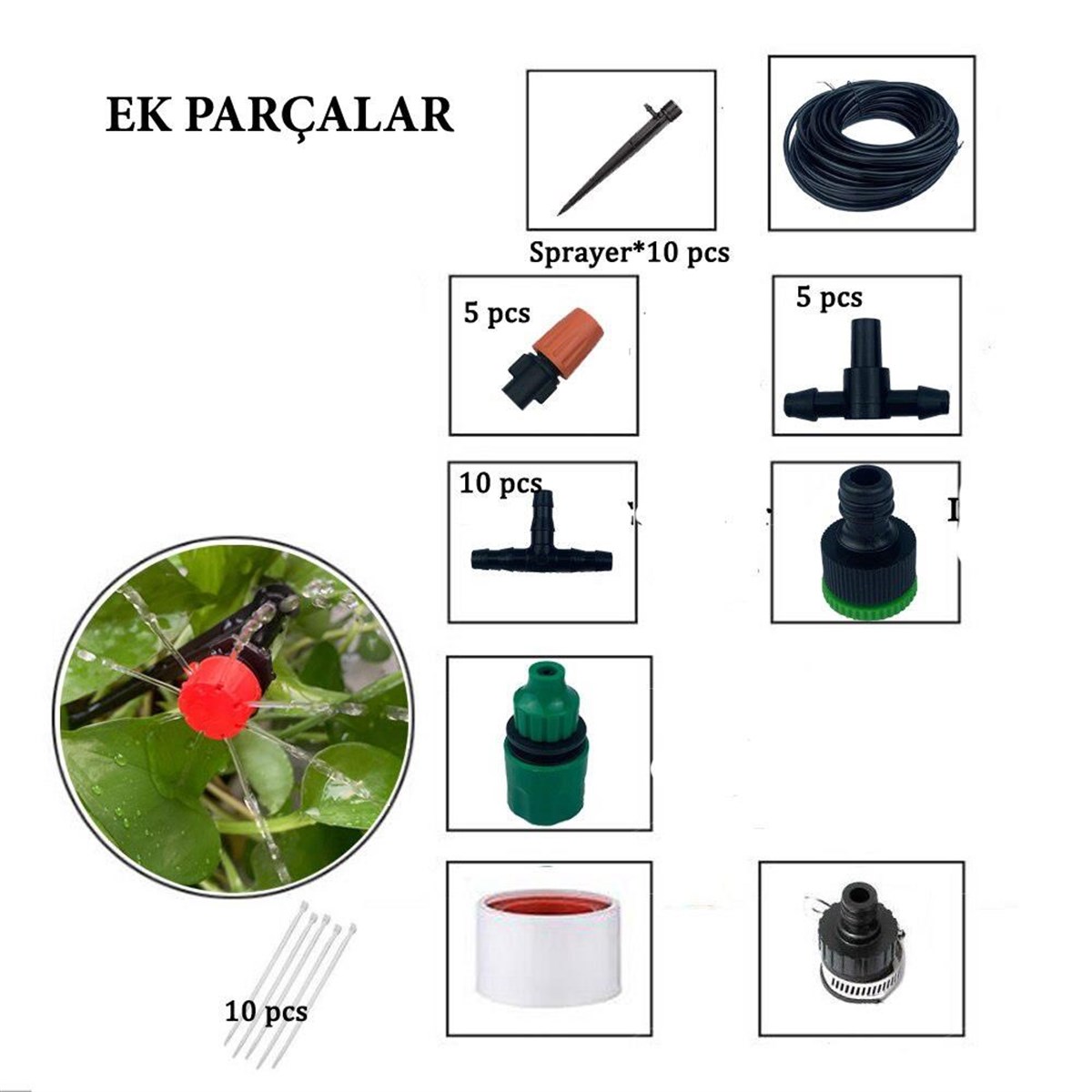 10 Metre Bahçe Damlama Sulama Sistemi Seti Hortum ve Ek Parçaları (4812)