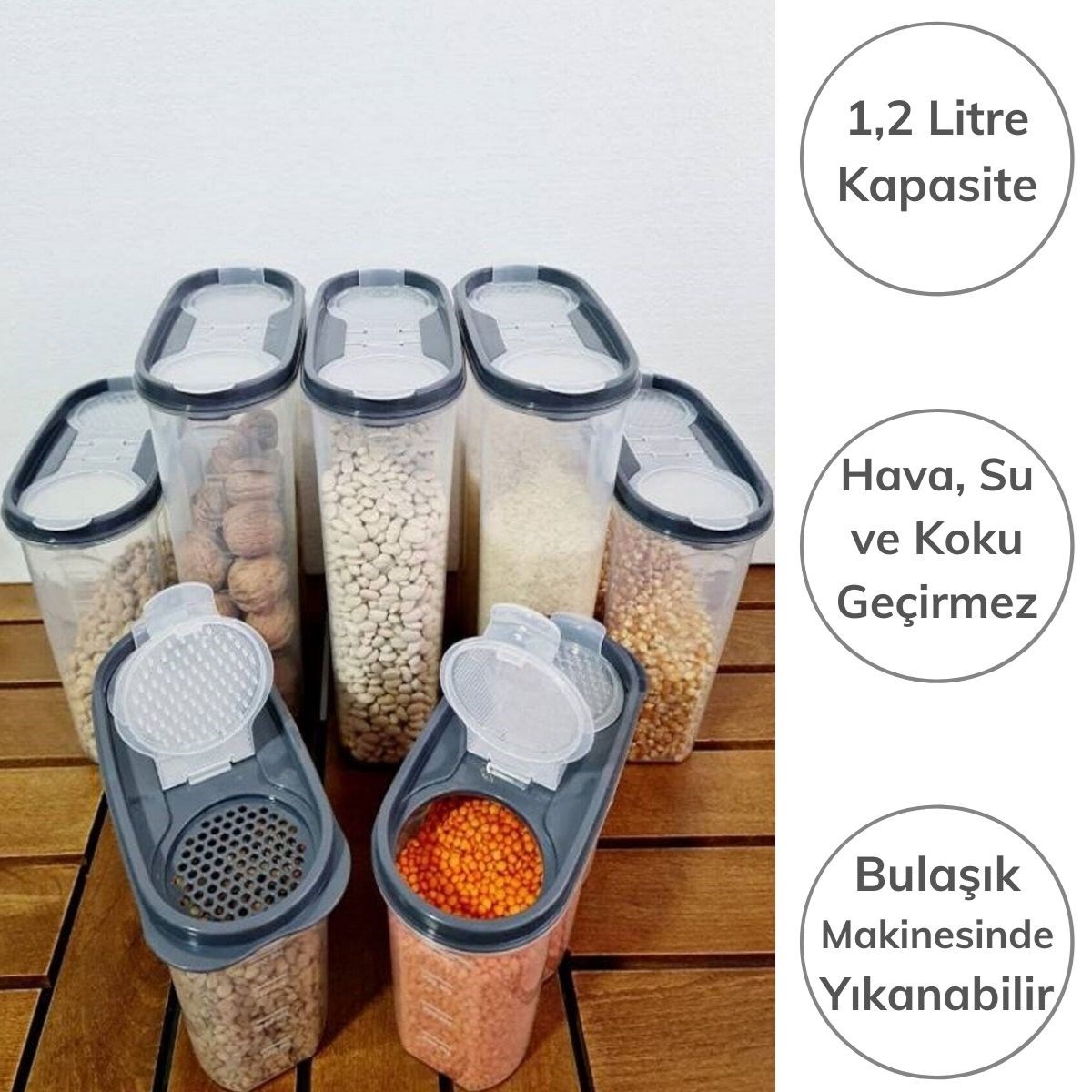 2 Kapaklı Ölçekli Erzak Saklama Kabı - 1,2 Litre - SA930 (4812)