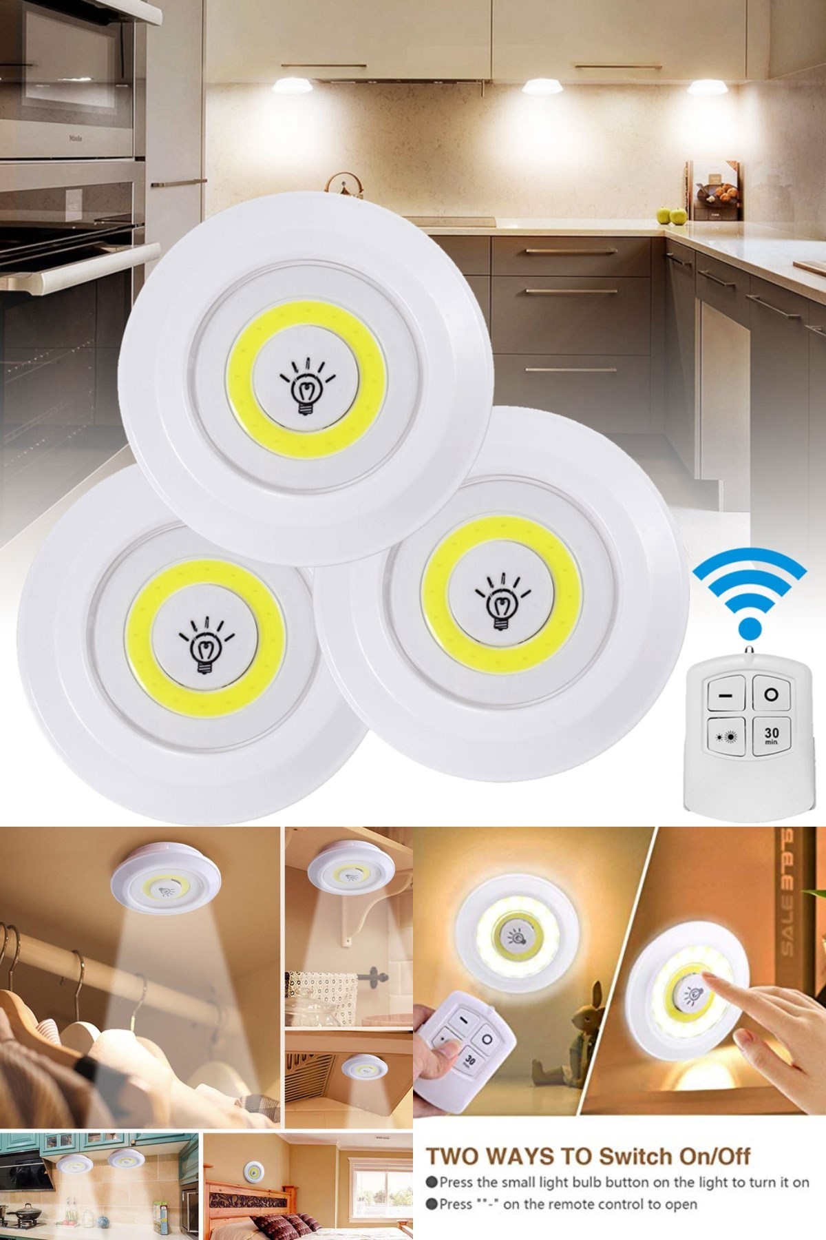 3'lü Uzaktan Kumandalı Pilli Yapışkanlı Kablosuz Led Spot Lambalar (4812) 3'lü Uzaktan Kumandalı Pilli Yapışkanlı Kablosuz Led Spot Lambalar (4812)