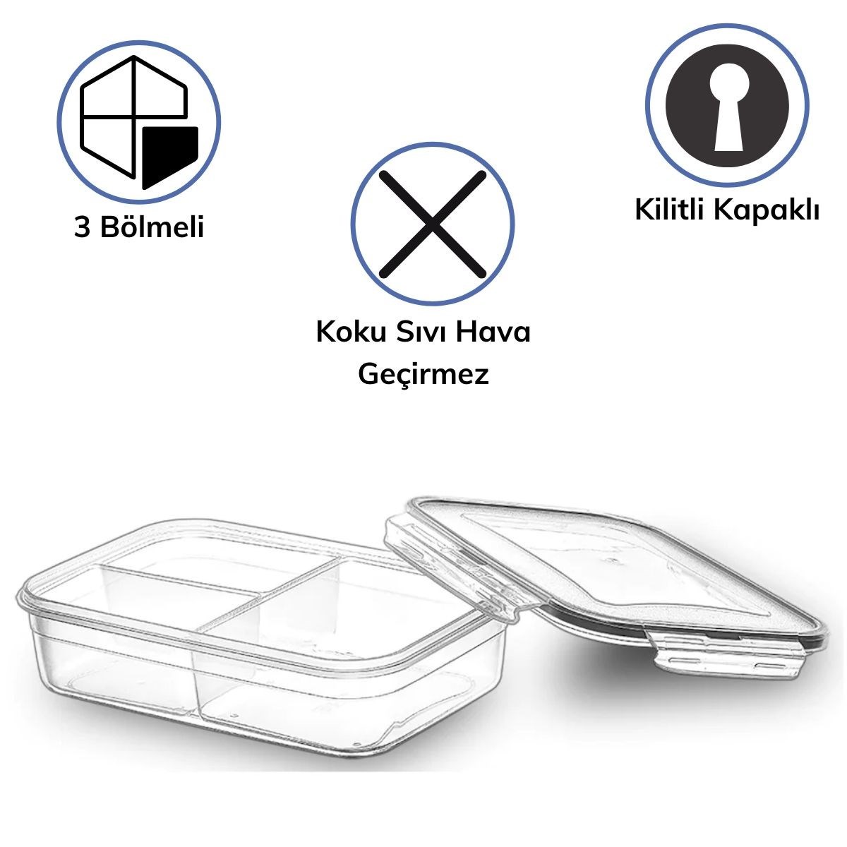 3 Bölmeli Kilitli Kapaklı 1 Litre Erzak Saklama Kabı LC-510 (4812) 3 Bölmeli Kilitli Kapaklı 1 Litre Erzak Saklama Kabı LC-510 (4812)