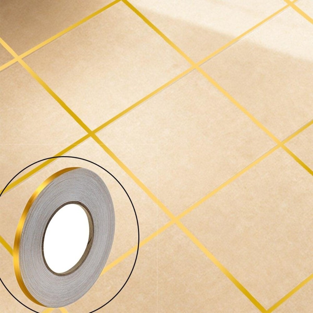50 Metre Fayans Arası Şerit Dekoratif Yapışkan Renkli Dekor Su Geçirmez Sızdırmaz Altın Bant Kaplama 0.5 cm Genişliğindedir (4812)