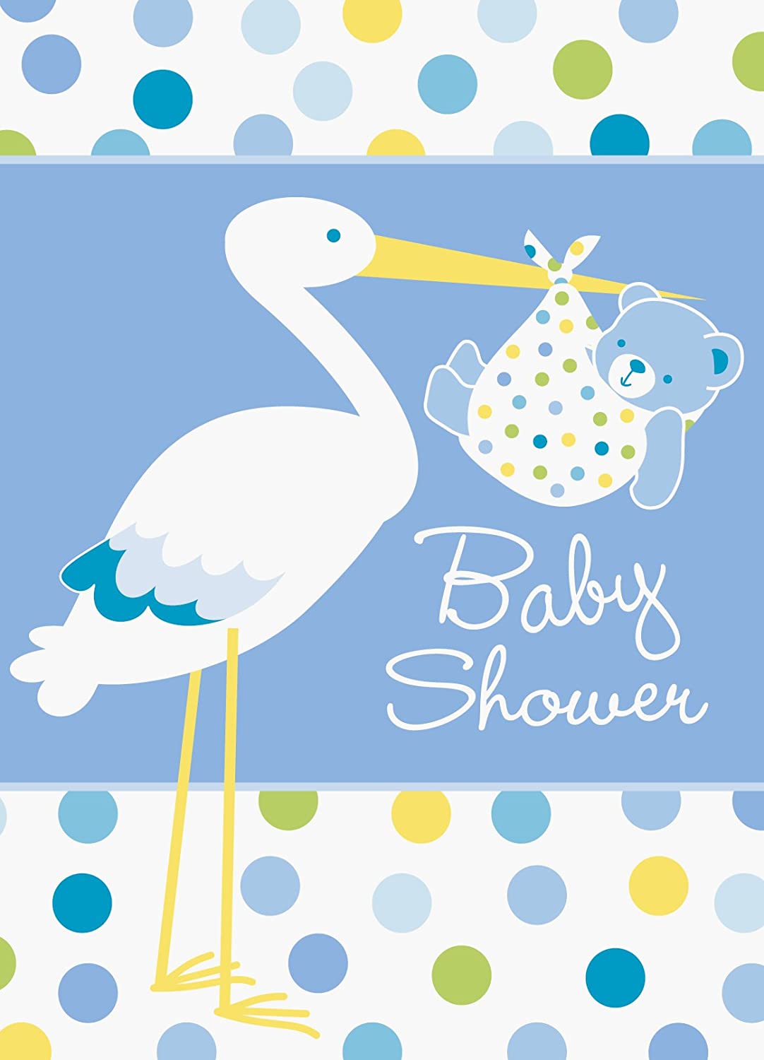 Baby Boy Stork Temalı Mavi Renk Baby Shower Davetiye 8 Adet (4812)