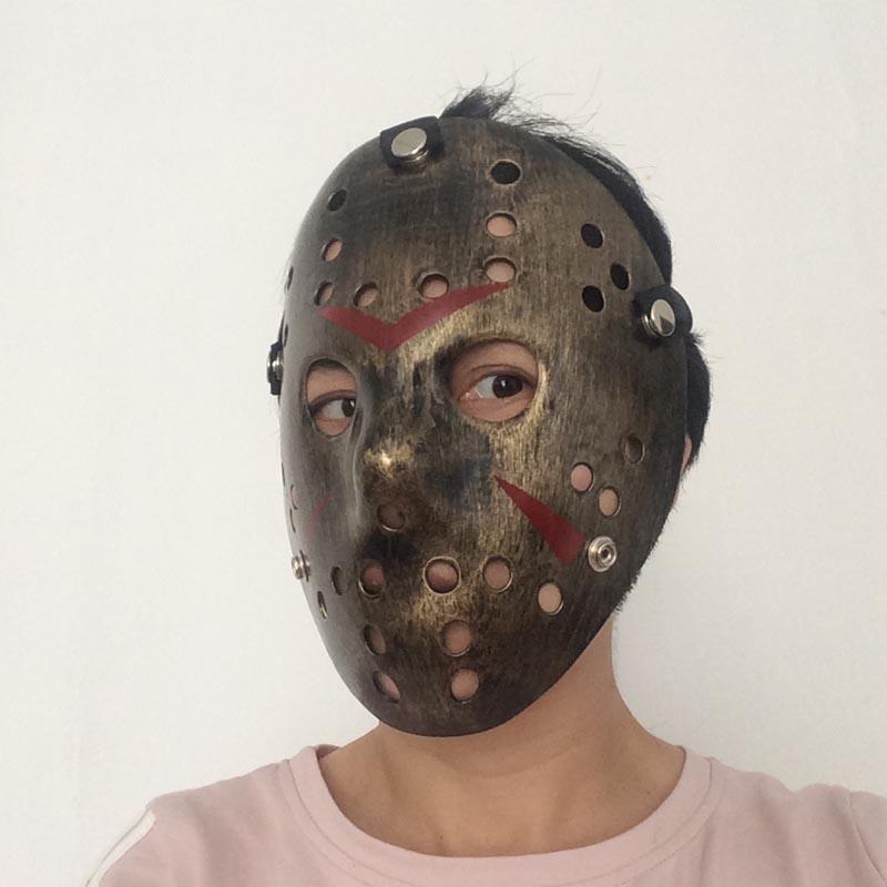 Bakır Renk Kırmızı Çizgili Tam Yüz Hokey Jason Maskesi Hannibal Maskesi (4812)