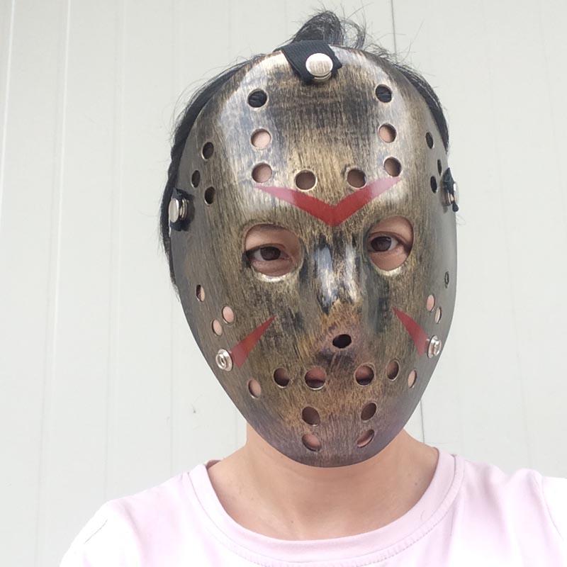 Bakır Renk Kırmızı Çizgili Tam Yüz Hokey Jason Maskesi Hannibal Maskesi (4812)