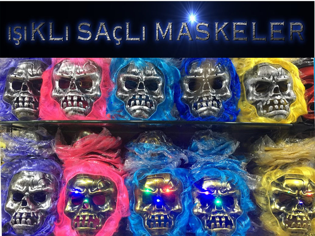 Cadılar Bayramı Işıklı Halloween Kuru Kafa Maskesi 1 Adet karışık Renk (4812)