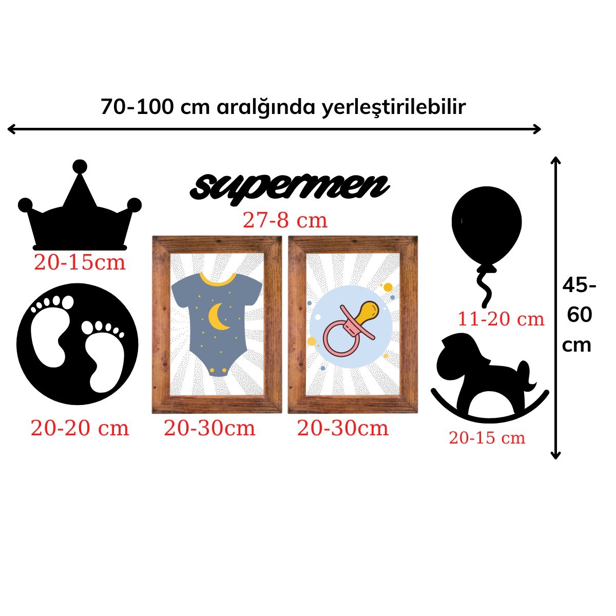 DECO103 Supermen Dekoratif Duvar Süsü Tablo Aksesuar Ahşap Tasarım Hediye Pano Sticker Seti (4812)