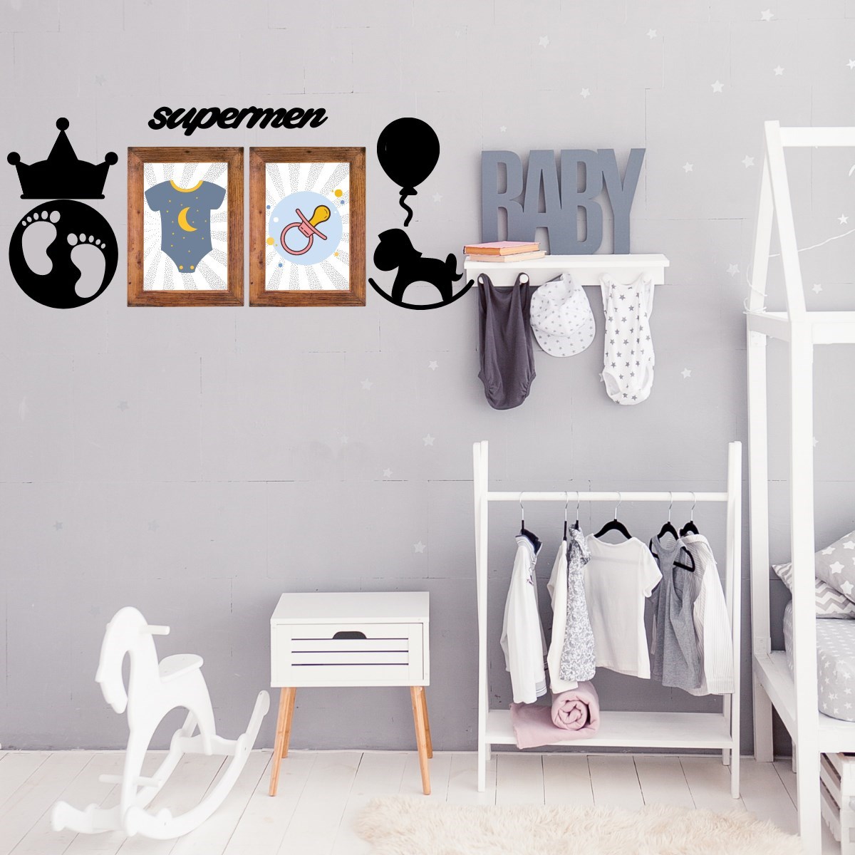 DECO103 Supermen Dekoratif Duvar Süsü Tablo Aksesuar Ahşap Tasarım Hediye Pano Sticker Seti (4812)