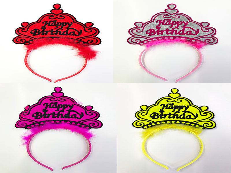 Happy Birthday Yazılı Neon Renk Taç 12 Adet (4812)