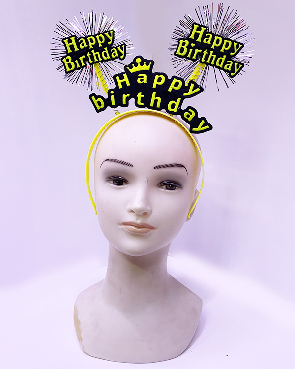 Happy Birthday Püsküllü Neon Sarı Renk Doğum Günü Tacı 22x19 cm (4812)