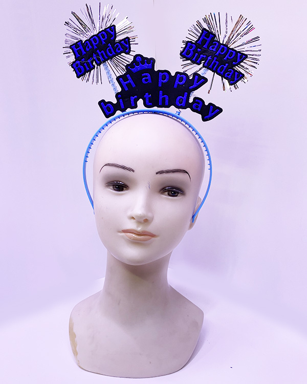Happy Birthday Yazılı Püsküllü Neon Mavi Renk Doğum Günü Tacı 22x19 cm (4812)