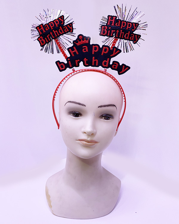 Happy Birthday Yazılı Püsküllü Neon Kırmızı Renk Doğum Günü Tacı 22x19 cm (4812)
