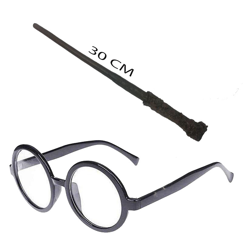Harry Potter Asası 30 cm ve Siyah Çerçeveli Harry Potter Gözlüğü Seti (4812)