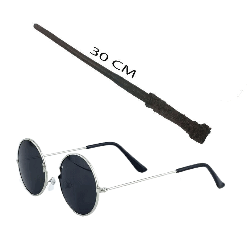 Harry Potter Asası 30 cm ve Siyah Metal Çerçeveli Harry Potter Gözlüğü Seti (4812)
