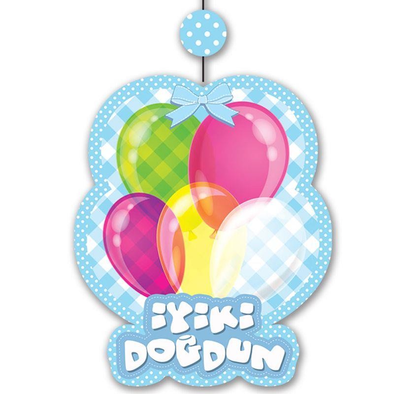 İyiki Doğdun Yazılı Asmalı İp Süs Mavi Renk 3 lü Set 12x45 cm (4812)