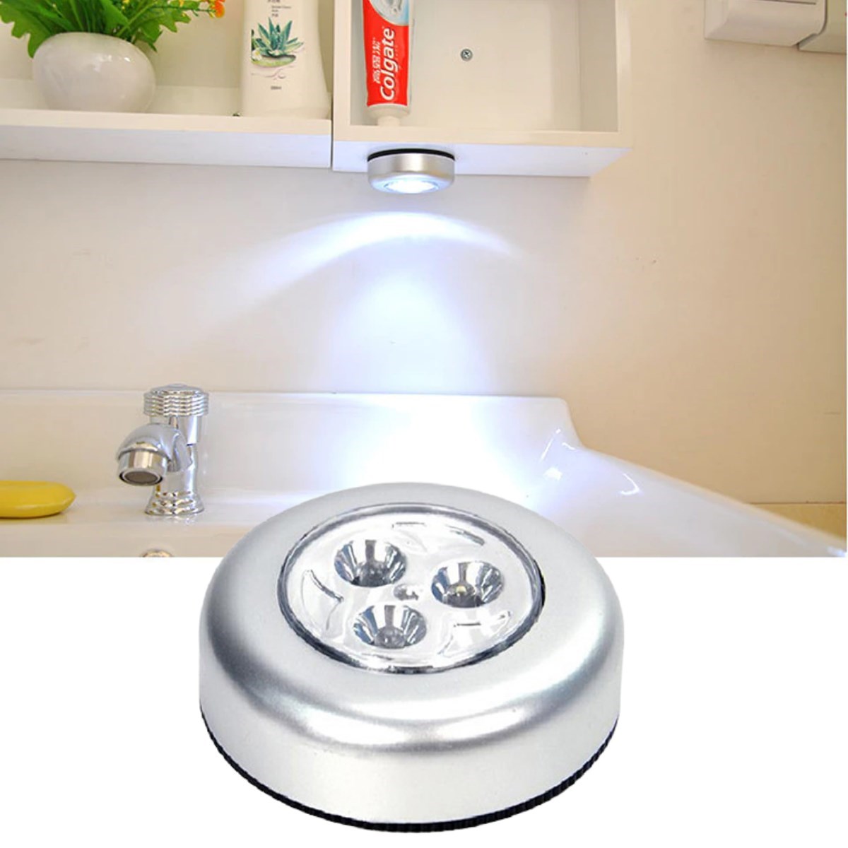 Kablosuz Spot Pilli Dokunmatik Led Lamba 3 Ledli Dolap Lambası (4812)