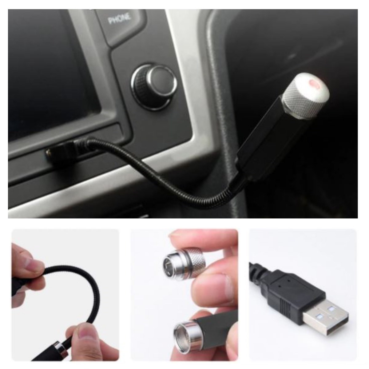 Kırmızı Ayak Altı Tavan Led Araç içi Aydınlatma Oto Araba İç Disko Ayarlanır USB Lamba Işık (4812)