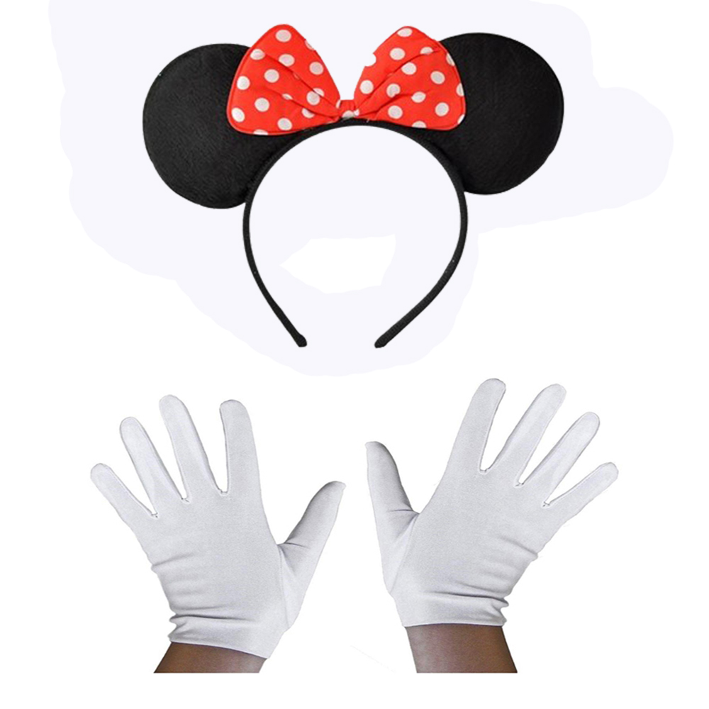 Kırmızı Fiyonklu Minnie Mouse Tacı ve Beyaz Eldiven Seti (4812)
