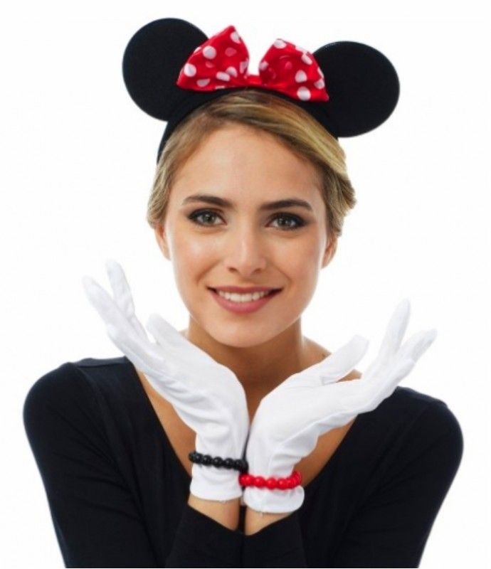 Kırmızı Fiyonklu Minnie Mouse Tacı ve Beyaz Eldiven Seti (4812)