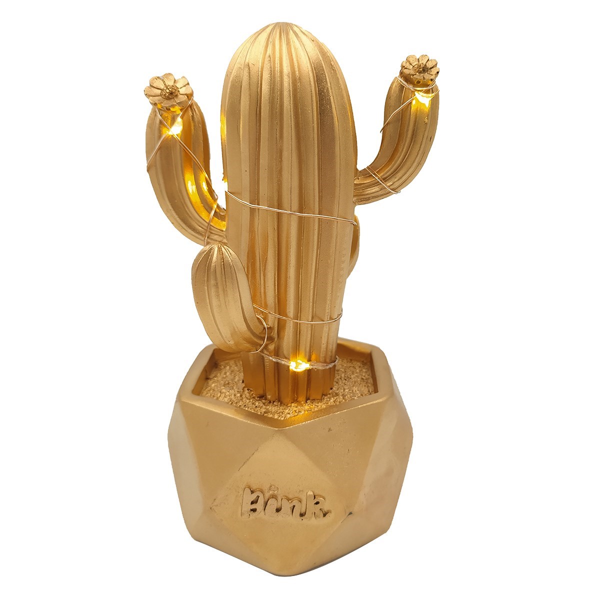 Led Işıklı Sevimli Kaktüs Dekoratif Masa Lambası Mini Biblo Gece Lambası-GOLD (4812)