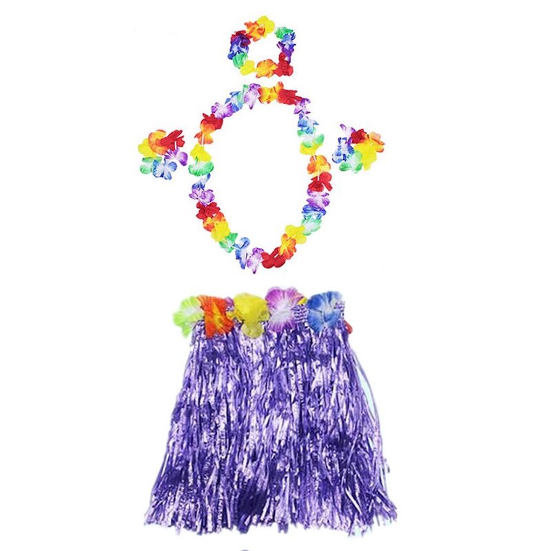 Luau Aloha Hawaii  Kolye Etek Taç ve Bileklik Seti Mor (4812)