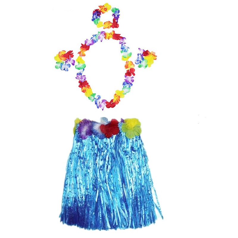 Luau Aloha Hawaii Partisi  Etek Taç ve Bileklik Seti Mavi (4812)