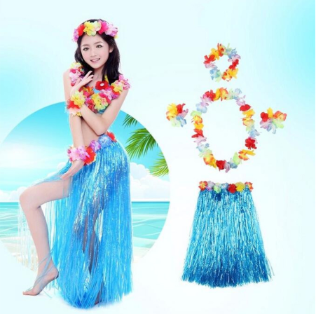 Luau Aloha Hawaii Partisi  Etek Taç ve Bileklik Seti Mavi (4812)