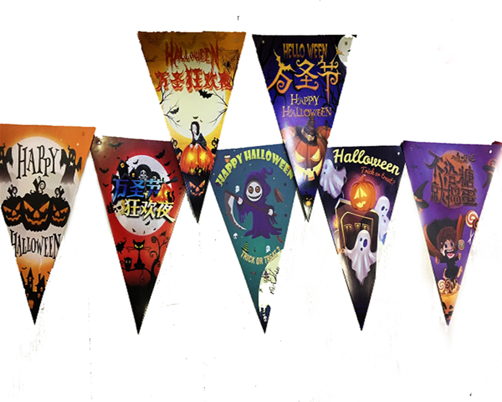 Lüks Baskılı Üçgen Model Halloween Banner Süs Bayrak 8 li (4812)