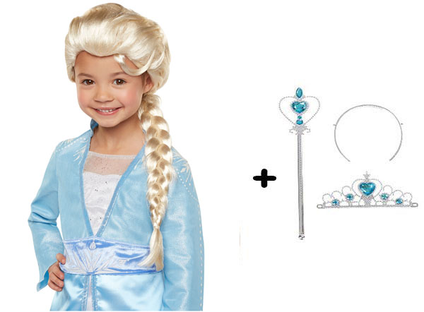 Örgülü Karlar Ülkesi Frozen Elsa Peruğu Tacı ve Sopası Çocuk Boy (4812)