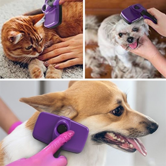 Otomatik Temizlenebilen Tuşlu Pratik Kedi Köpek Tüy Toplama Fırçası (4812)