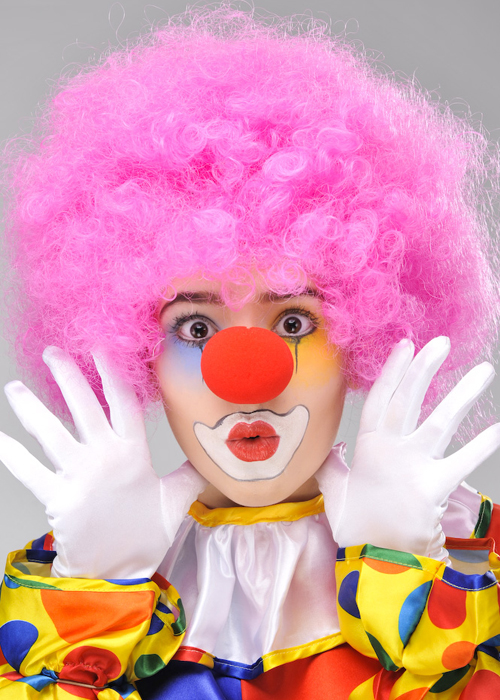 Pembe Renk Kıvırcık Afro Bonus Peruk Takma Saç ve Kırmızı Burun Seti (4812)