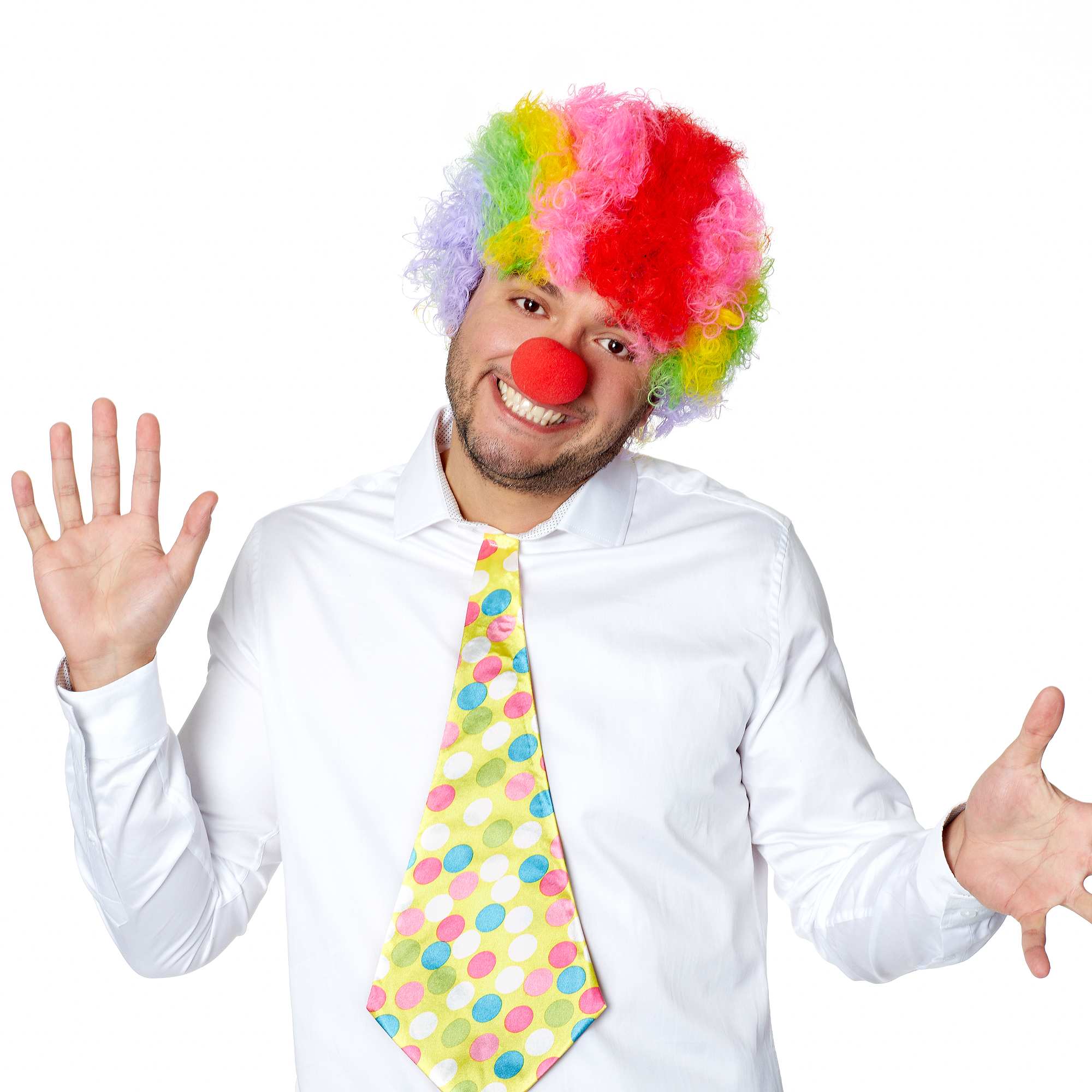 Rengarenk Kıvırcık Afro Bonus Peruk 110 Gr ve Kırmızı Burun Seti (4812)
