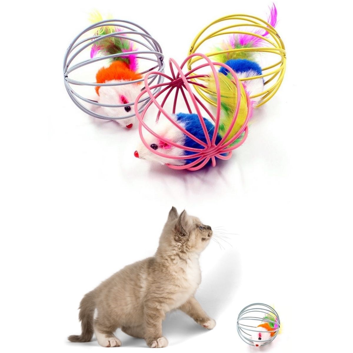 Renkli Metal Kafesli Peluş Fareli Kedi Köpek Oyuncağı Oyun Topu 6 cm (4812) Renkli Metal Kafesli Peluş Fareli Kedi Köpek Oyuncağı Oyun Topu 6 cm (4812)