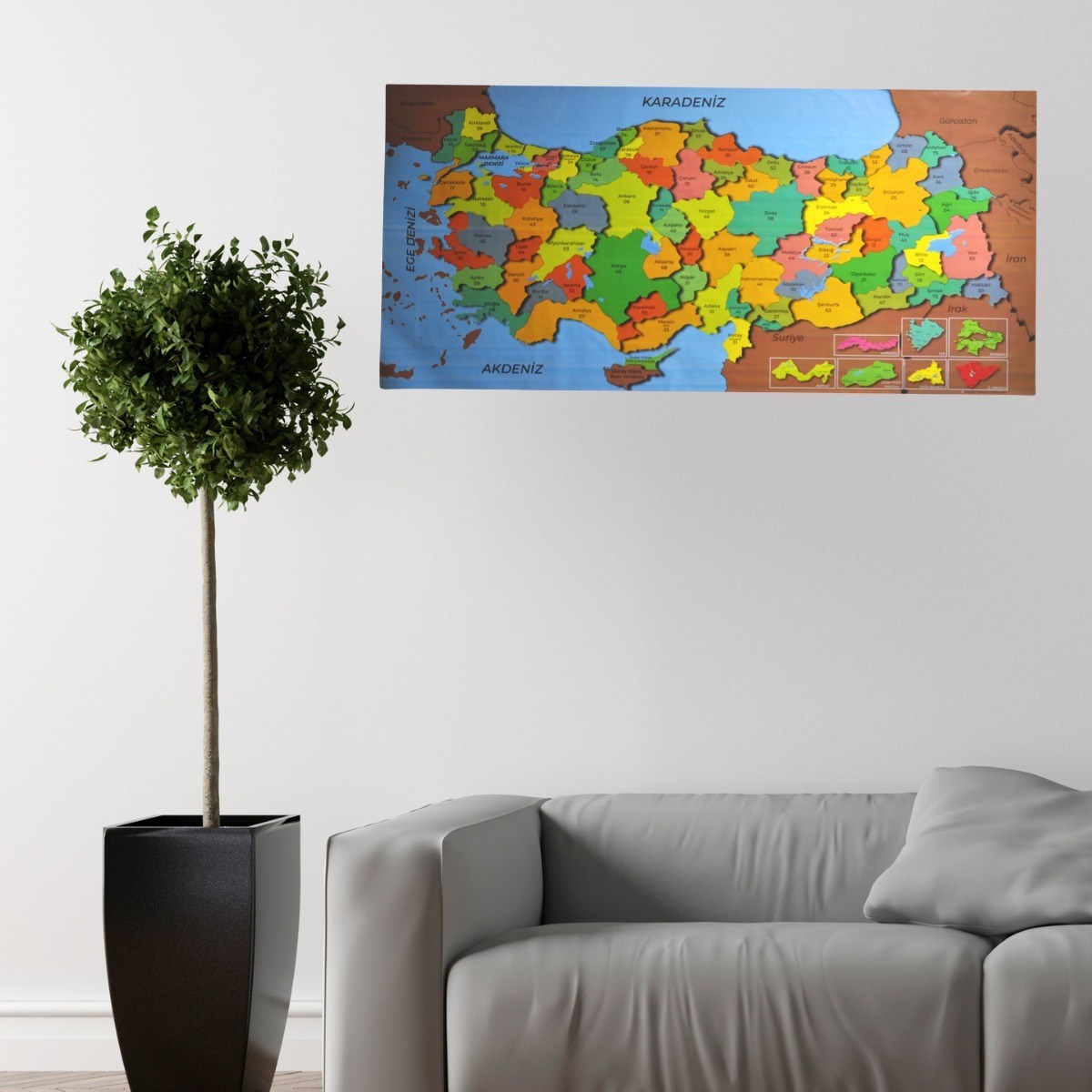 Renkli Türkiye Haritası Manyetik Yapıştırıcı Gerektirmeyen Duvar Stickerı 118 CM * 56 CM (4812)