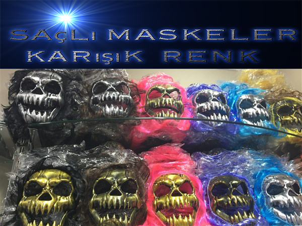 Saçlı Kuru Kafa İskelet Maske 1 Adet (4812)