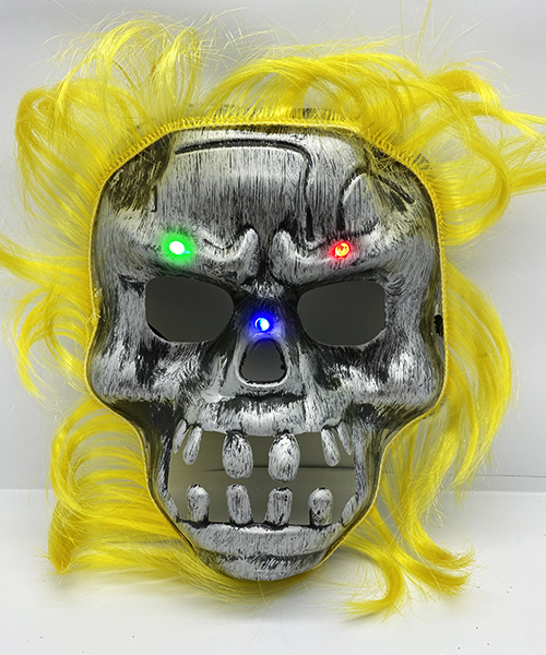 Sarı Saçlı Led Işıklı Kuru Kafa İskelet Korku Maskesi 22x25 cm (4812)