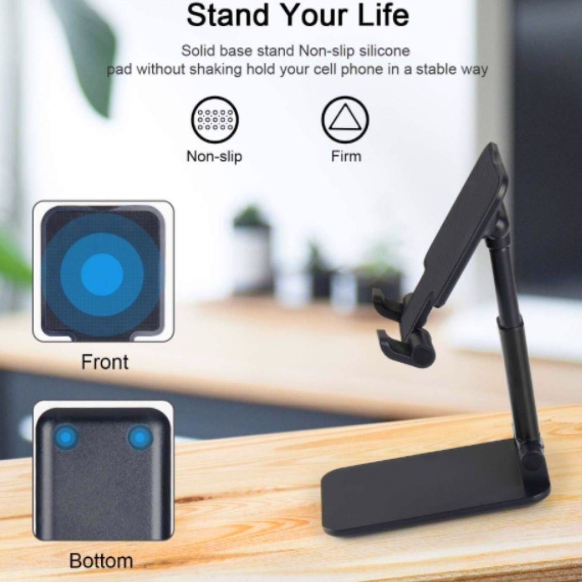 Siyah Aynalı Cep Telefonu Sabitleyici Stand Katlanabilir Ayarlanabilir Telefon Standı (4812)