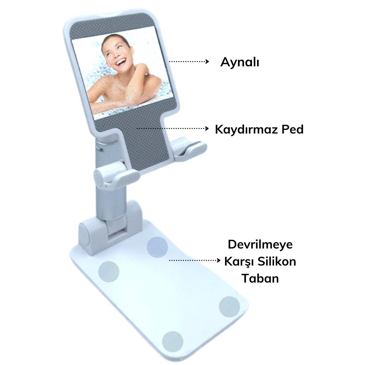 Siyah Aynalı Cep Telefonu Sabitleyici Stand Katlanabilir Ayarlanabilir Telefon Standı (4812)