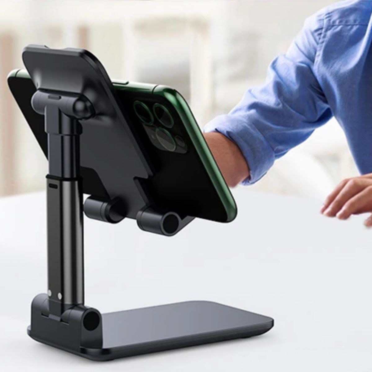 Siyah Aynalı Cep Telefonu Sabitleyici Stand Katlanabilir Ayarlanabilir Telefon Standı (4812)