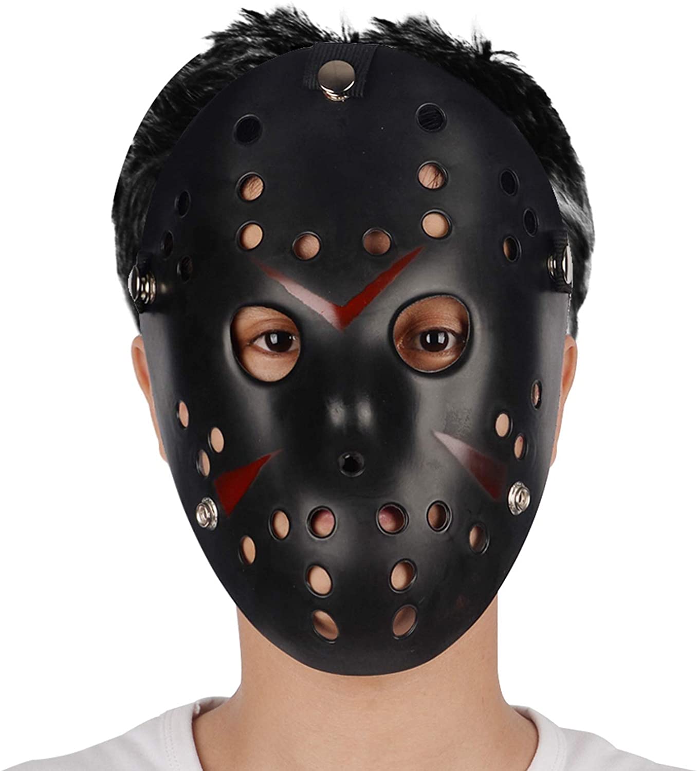 Siyah Renk Kırmızı Çizgili Tam Yüz Hokey Jason Maskesi Hannibal Maskesi (4812)