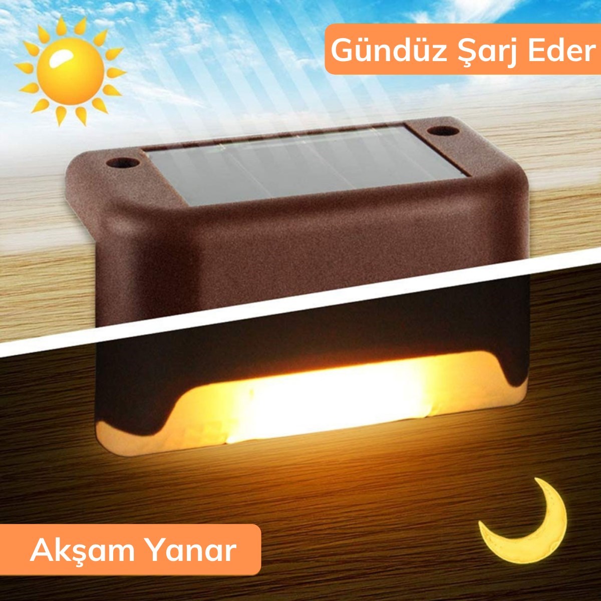 Solar Güneş Enerjili Şarj Edilen Köşebent Merdiven Veranda Bahçe Yolu Led Lamba Işık 4 Adet (4812)