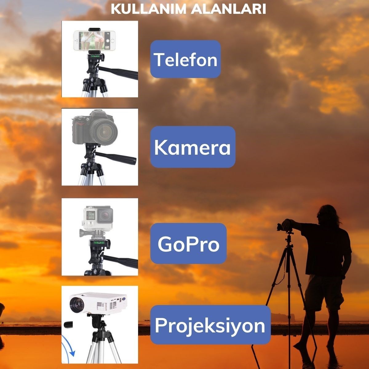 Taşıma Çantalı 130 cm Profesyonel Alüminyum Kamera Tripodu (4812)