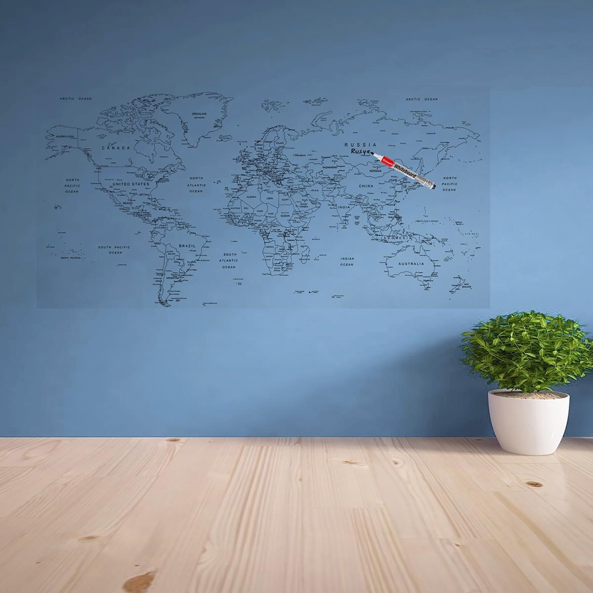 Yazılabilir Dünya Haritası Manyetik Duvar Stickerı 110 x 56 cm (4812)