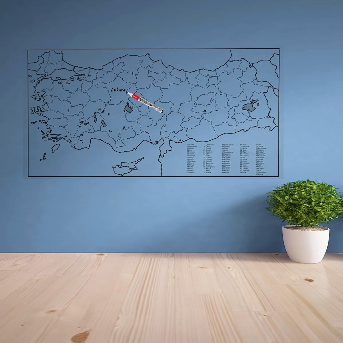 Yazılabilir Türkiye Haritası Manyetik Duvar Stickerı 110 x 56 cm (4812)