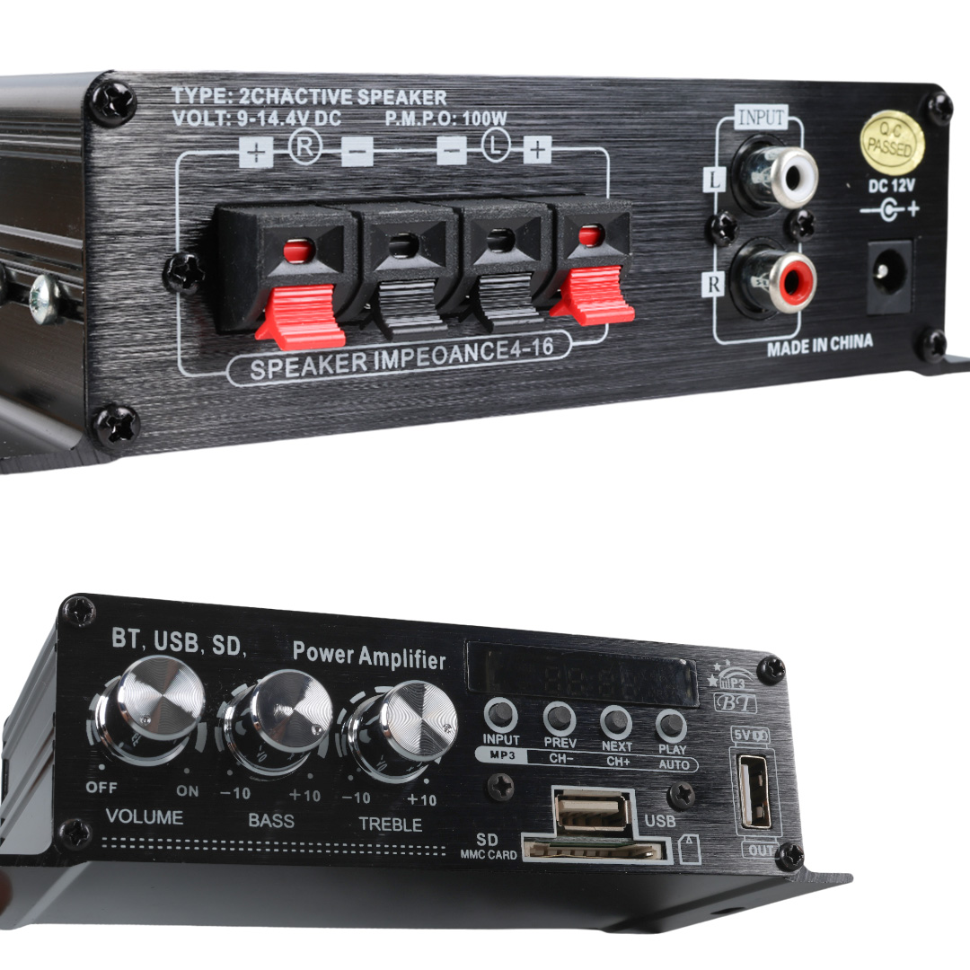 12 VOLT 100 WATT MOTOSİKLET BLUETOOTH AMFİ USB/SD 2 KANAL PAZARCI - ANFİ (154X80X42MM) (4812) 12 VOLT 100 WATT MOTOSİKLET BLUETOOTH AMFİ USB/SD 2 KANAL PAZARCI - ANFİ (154X80X42MM) (4812)