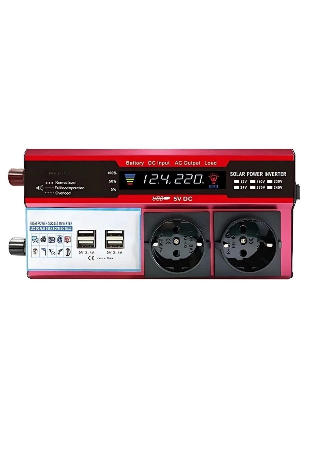 12v 2000w Araç Ve Güneş Enerjisi Uyumlu Modifiye Sinus Inverter Çift Usb Çift Priz Ve Çakmaklıklı (4812)