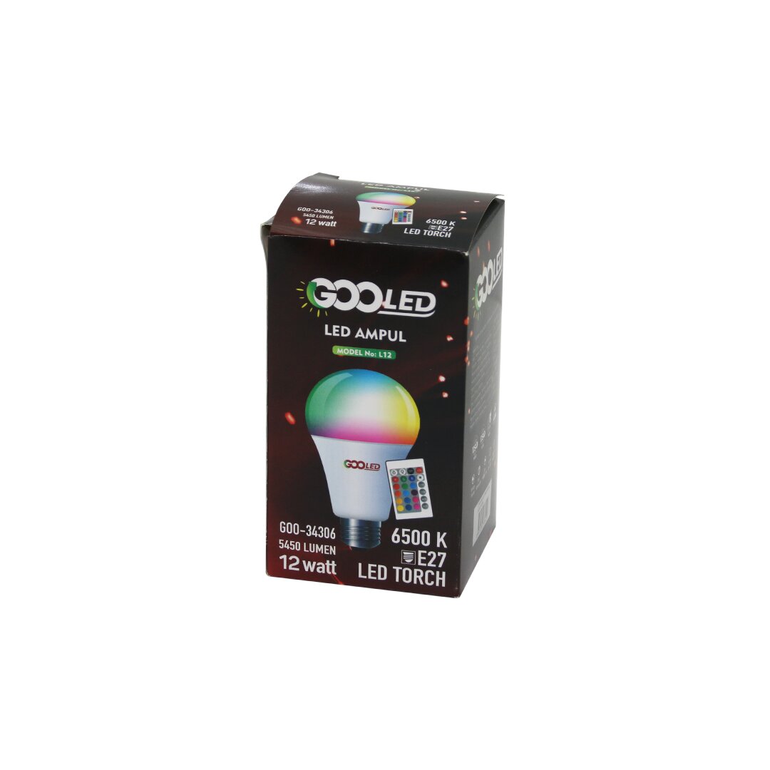 12W KUMANDALI RGB=RENKLİ LED AMPUL E27 5450 LUMEN 6500K 15000 SAAT ÖMÜR (4812)